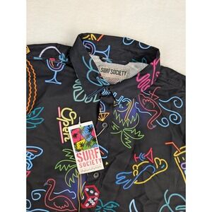 Surf Society Short Sleeve Shirt Mens XL Black Neon Sign‎ All Over Print NWT
